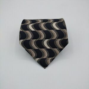 Mens Necktie Signorcelli SILK Tie 57.5" x 4" black, Brown Beige suit Vintage